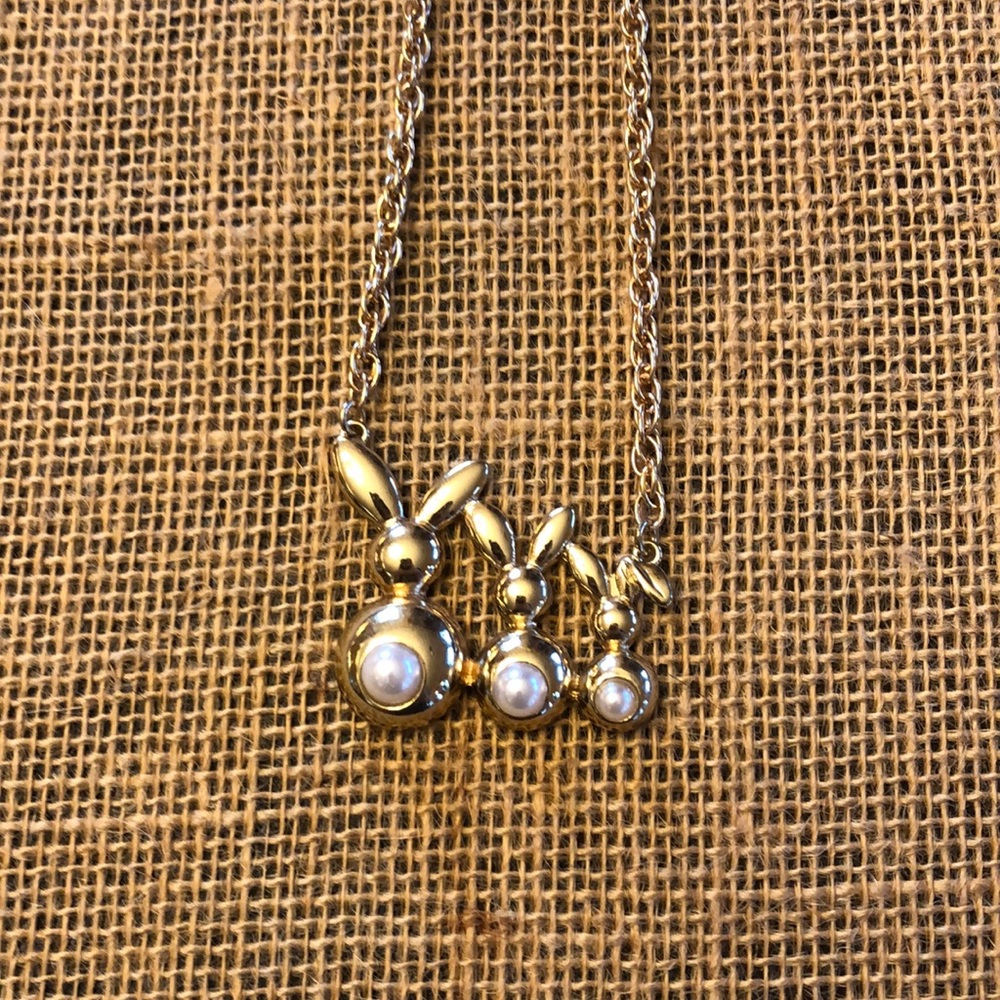 Gold Rabbit Family Long Necklace